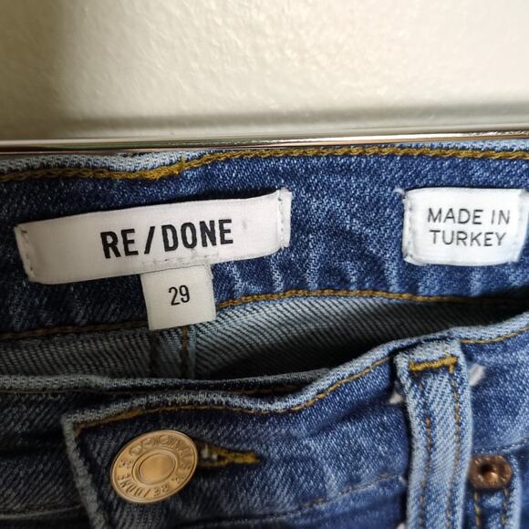 RE/DONE 80s Slim Straight Jeans Medium Wash Button Fly Distressed Women's 29 - Picture 4 of 5